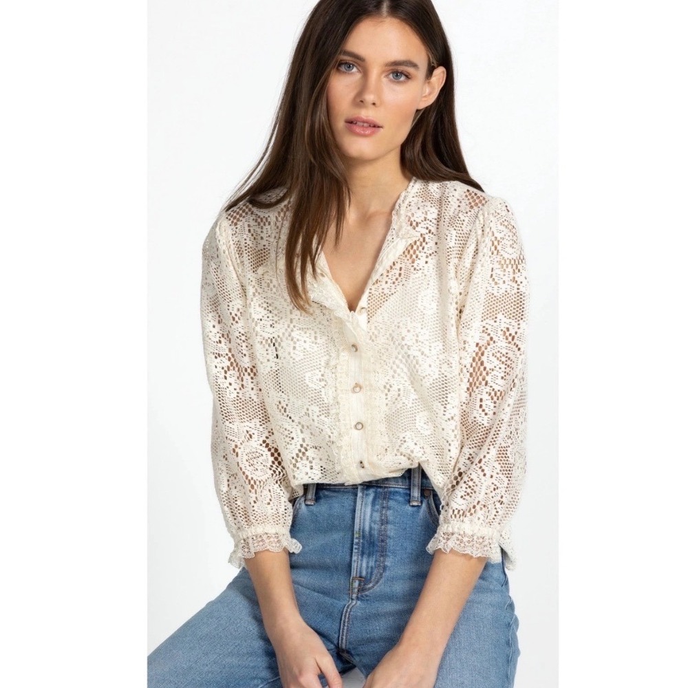 Johnny Was Betty Blouse Lace Button Down Small